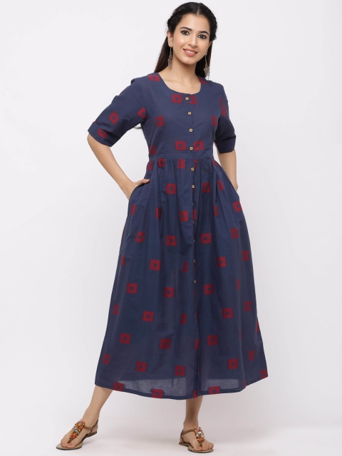 

ZOLA Women Navy Blue Geometric Printed Kurta