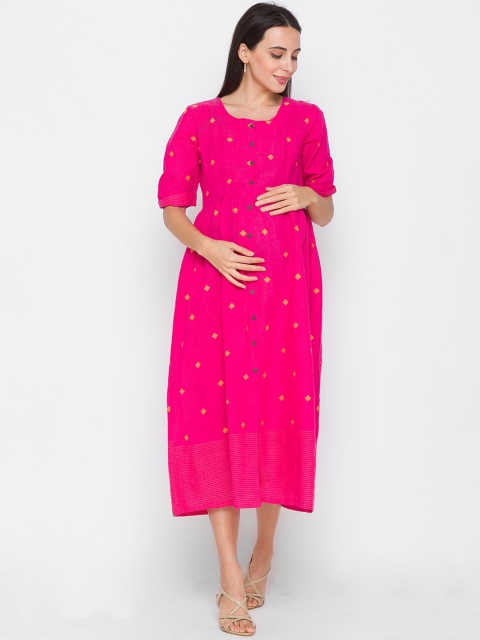 

ZOLA Women Pink Embroidered Maternity Dress
