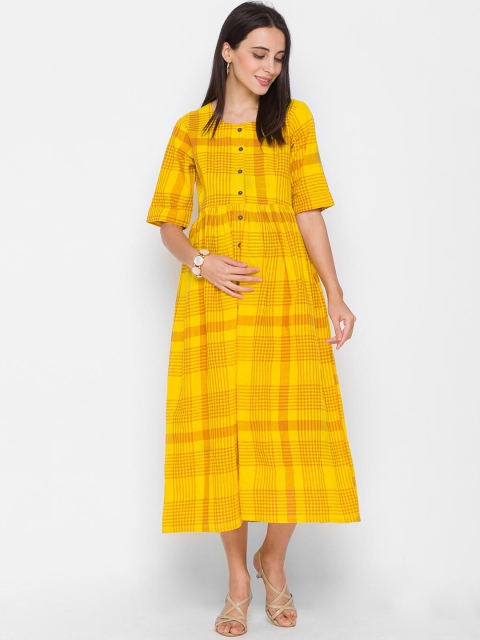 

ZOLA Women Yellow Checked Maternity Kurta