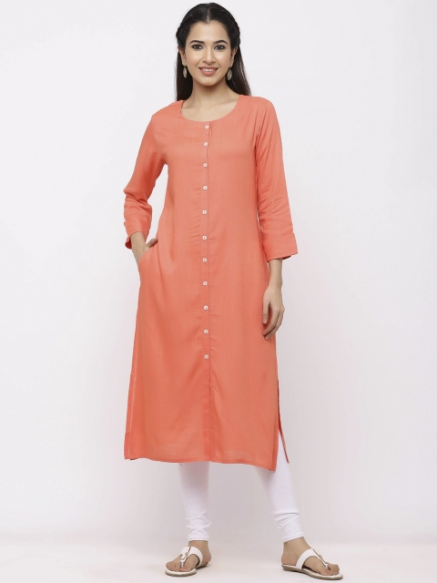 

ZOLA Women Peach-Coloured Straight Button-Down Kurta