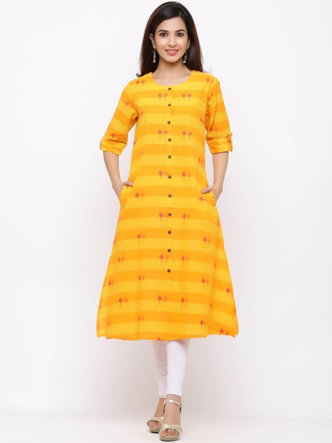 

ZOLA Women Yellow Floral Embroidered Thread Work A-Line Kurta