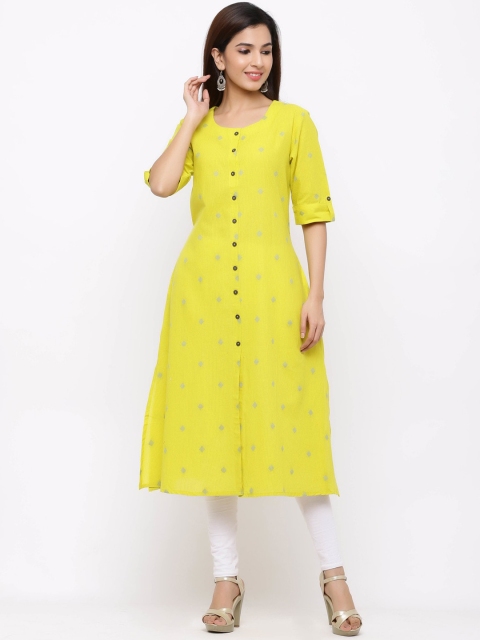 

ZOLA Women Yellow Geometric Printed Thread Work Kurta