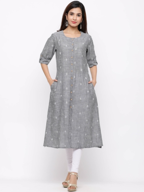 

ZOLA Women Grey Striped A-Line Kurta