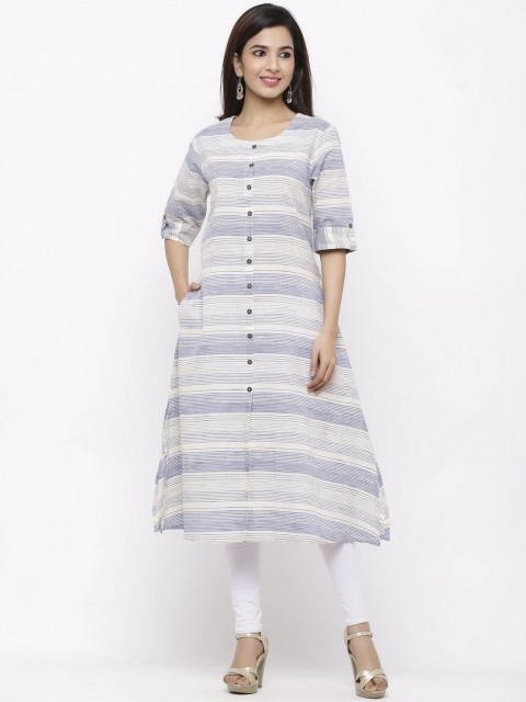

ZOLA Women Blue Striped A-Line Kurta