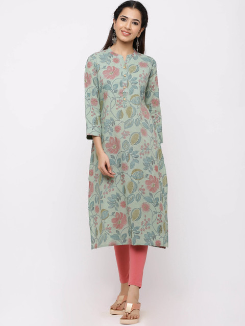 

ZOLA Women Turquoise Blue Floral Printed Straight Kurta