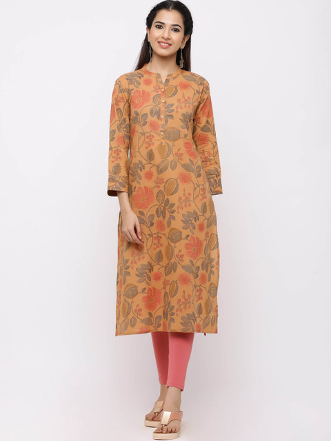 

ZOLA Women Orange Floral Printed Straight Kurta