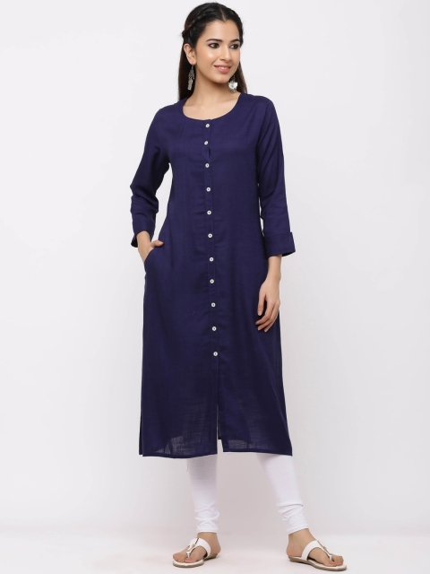 

ZOLA Women Navy Blue Straight Kurta