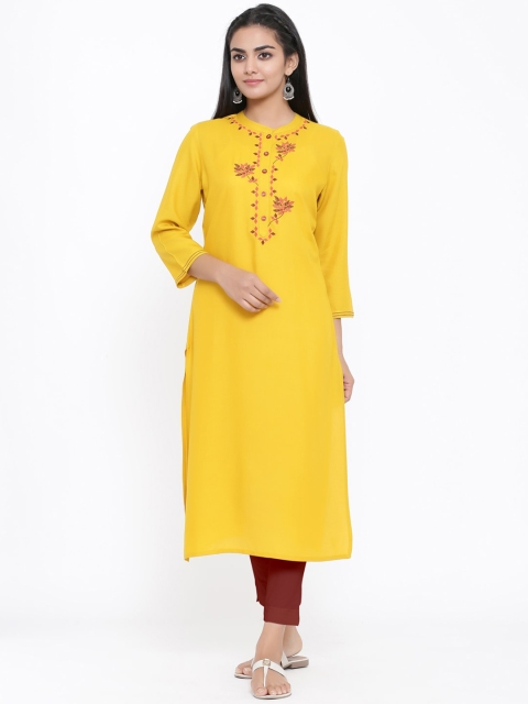 

ZOLA Women Yellow Floral Yoke Design Thread Work Kurta