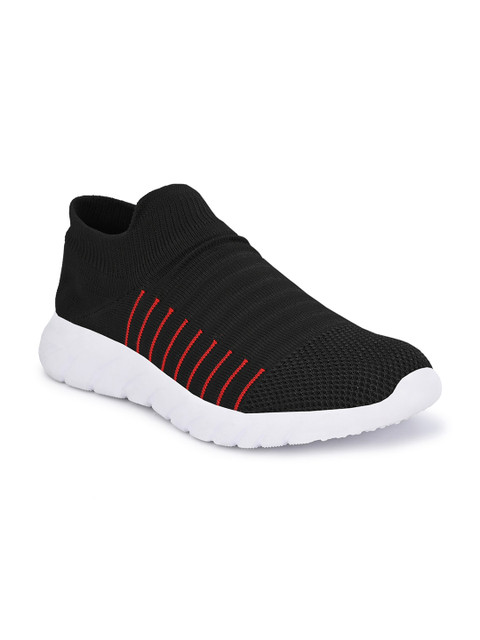 

ELIXIR MAN Men Black & Red Woven Design Slip-On Sneakers