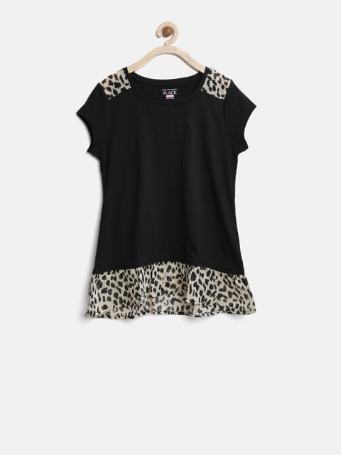 

The Childrens Place Girls Black Printed Peplum Top