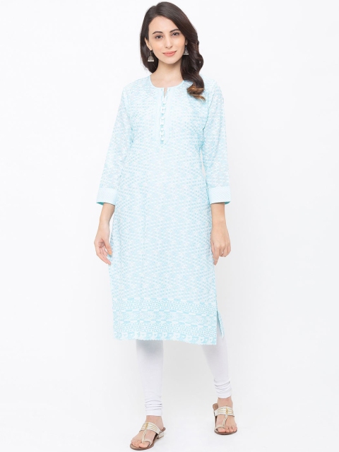 

ZOLA Women Blue Ethnic Motifs Embroidered Chikankari Kurta