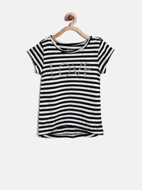 

The Childrens Place Girls Black Embellished Striped Top
