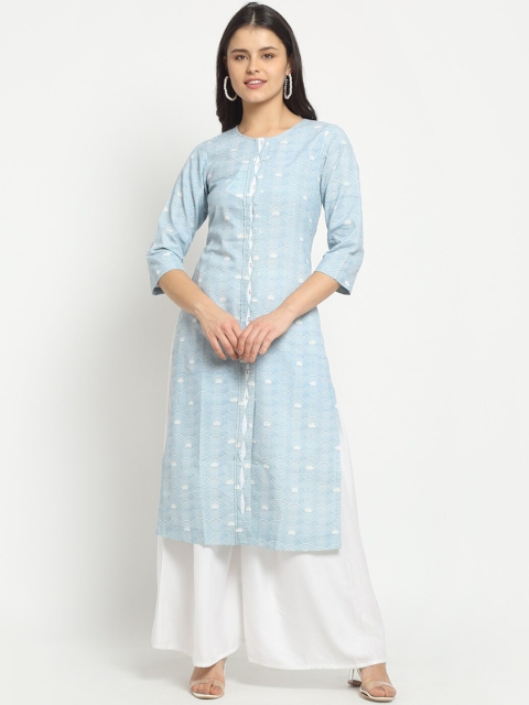 

Ekmatra Women Blue Geometric Printed Straight Sustainable Kurta