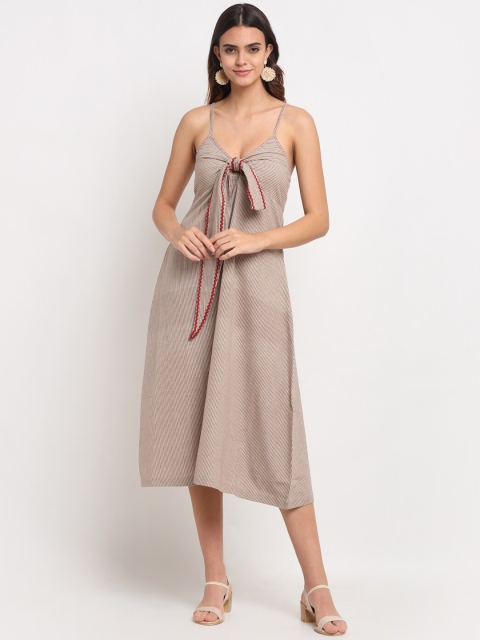 

Ekmatra Women Brown Striped A-Line Sustainable Midi Dress