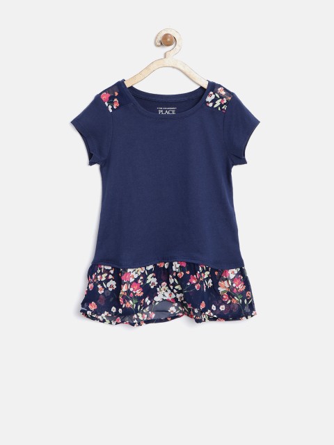 

The Childrens Place Girls Navy Printed Peplum Top, Navy blue