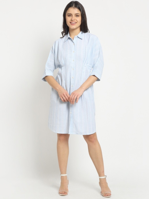 

Ekmatra Women Blue Striped Sustainable Shirt Dress