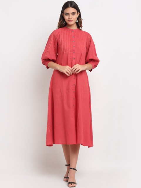 

Ekmatra Women Red Striped A-Line Sustainable Midi Dress