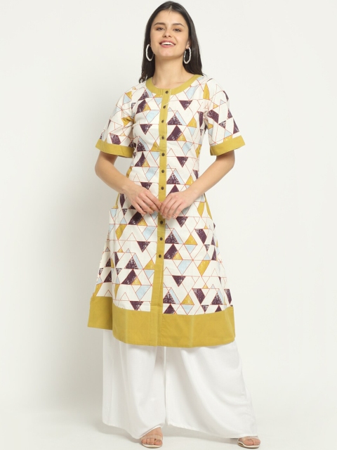 

Ekmatra Women Yellow Geometric Printed Khadi Handloom Sustainable Kurta