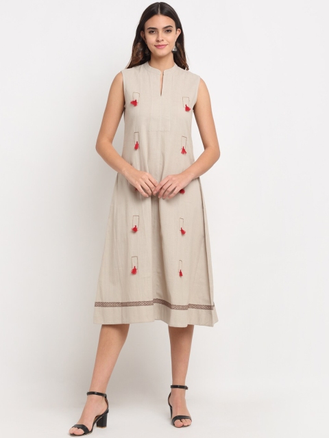 

Ekmatra Women Grey Embroidered A-Line Sustainable Midi Dress