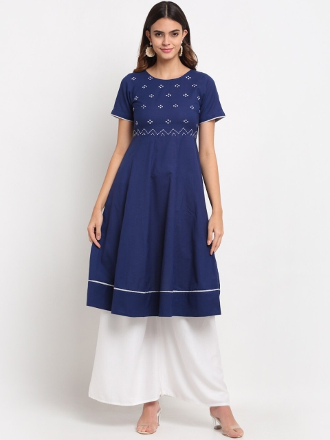 

Ekmatra Women Blue Floral Embroidered Khadi Handloom Sustainable Kurta