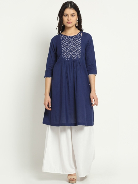 

Ekmatra Women Blue Embroidered Sustainable Maxi Dress