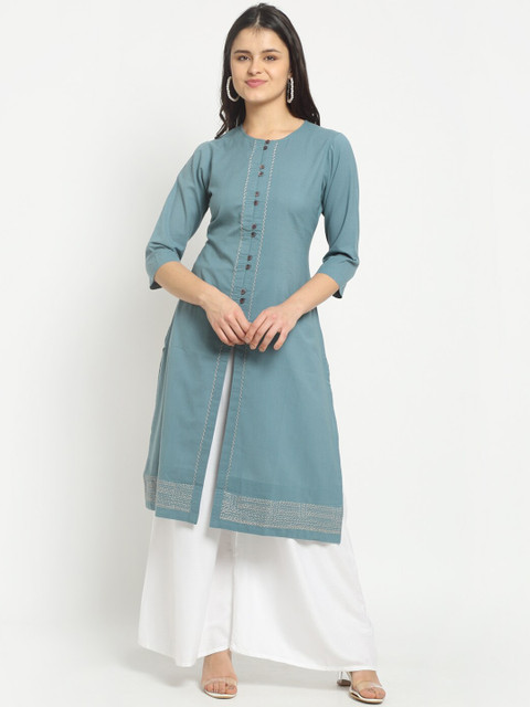 

Ekmatra Women Teal Blue Khadi Handloom Kurta