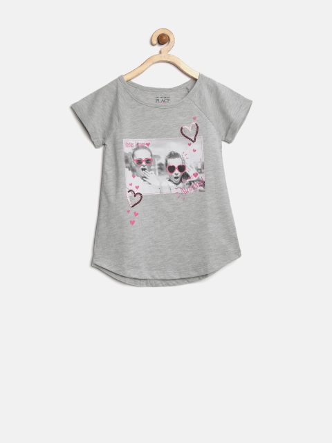 

The Childrens Place Girls Grey Melange Printed Regular Top