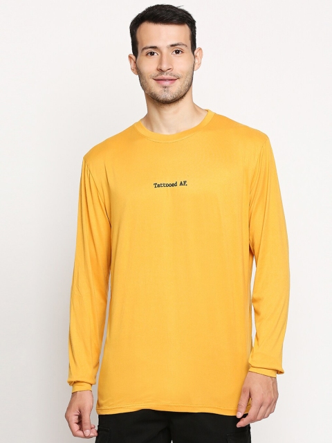 

GULLY Men Mustard Yellow Typography Printed T-shirt