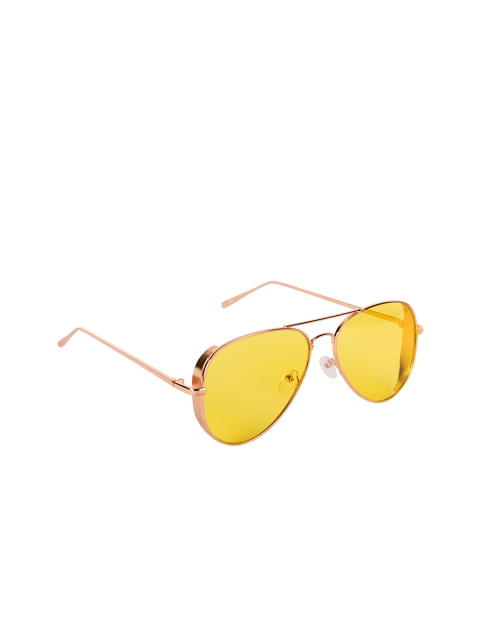 

AISLIN Unisex Yellow & Rose Gold-Toned Full Rim Aviator Sunglasses