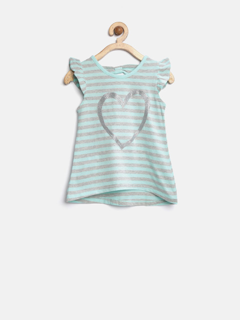 

The Childrens Place Girls Green Striped Regular Top