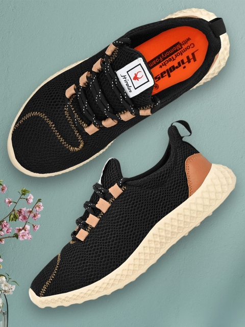 

HIROLAS Men Black & Beige Textured Memory Foam Technology Mesh Running Shoes