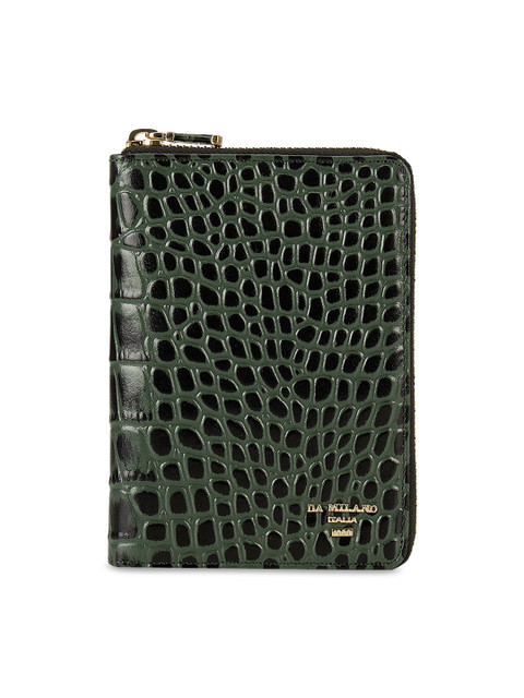 

Da Milano Unisex Green & Black Croc Textured Leather Passport Cover