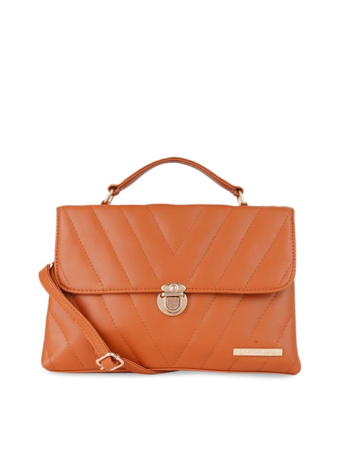 

Lapis O Lupo Tan Textured Structured Satchel with Quilted