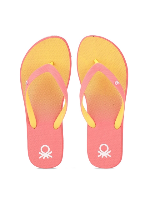 

United Colors of Benetton Women Fuchsia & Yellow Colourblocked Rubber Thong Flip-Flops
