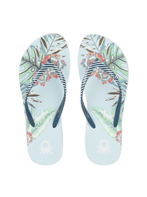 

United Colors of Benetton Women Turquoise Blue & Green Printed Rubber Thong Flip-Flops