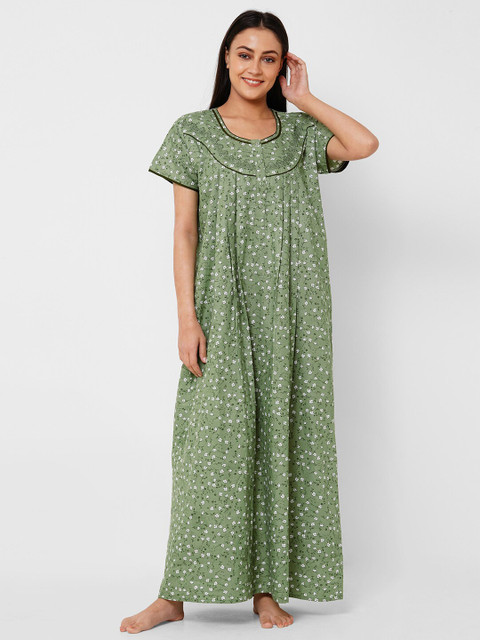 

Sweet Dreams Women Olive Half Sleeves Nightdress