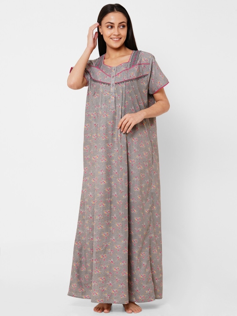 

Sweet Dreams Women Grey & Pink Printed Nightdress