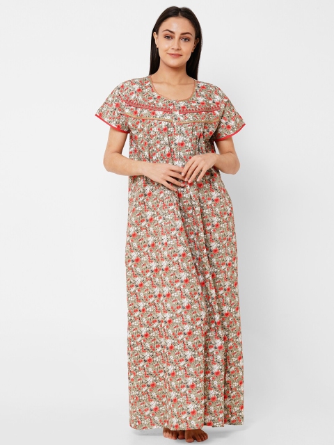 

Sweet Dreams Women Olive Green & Red Printed Nightdress