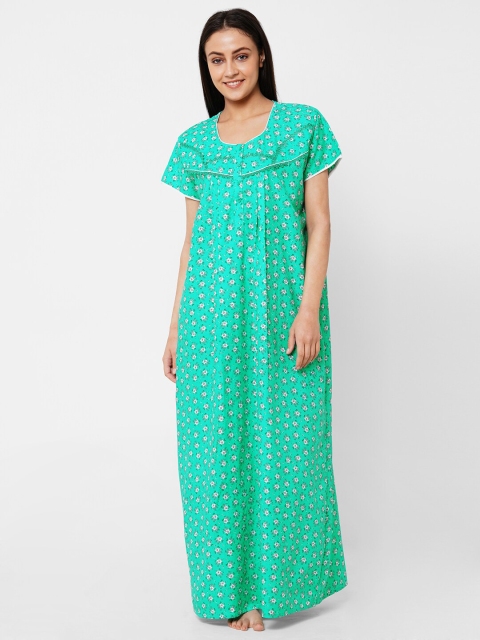 

Sweet Dreams Women Green & White Printed Nightdress