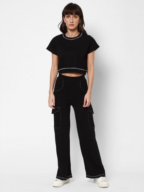 

Twenty3 Women Black & White Solid Crop Top with Trousers