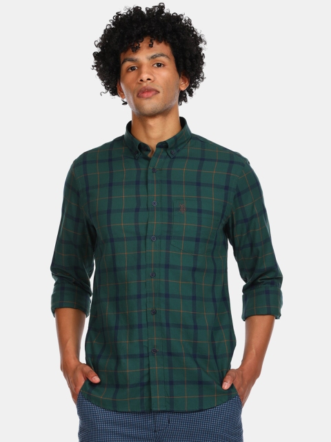 

U S Polo Assn Men Green Checked Casual Shirt