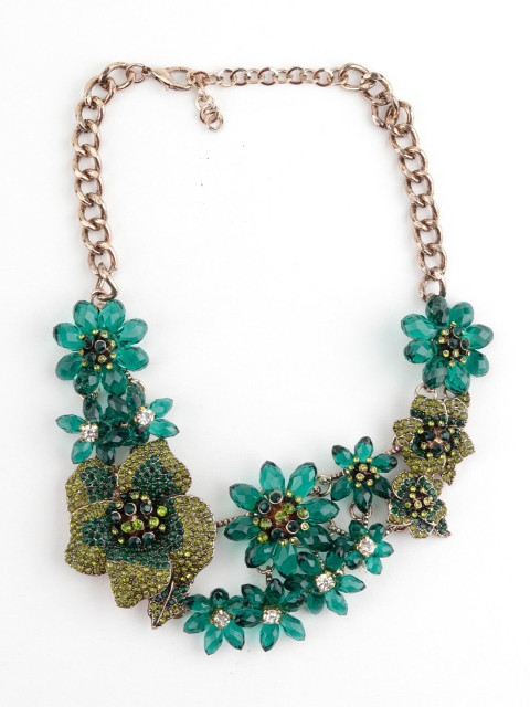 

ODETTE Women Green & Rose Gold Metal Rose Gold-Plated Layered Necklace