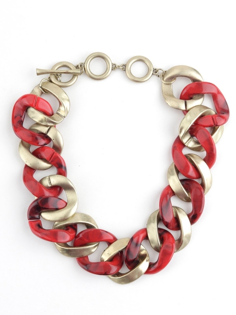 

ODETTE Women Red & Gunmetal-Toned Metal Enamelled Necklace