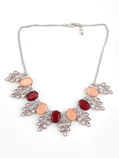 

ODETTE Women Maroon & Silver-Toned Metal Silver-Plated Necklace