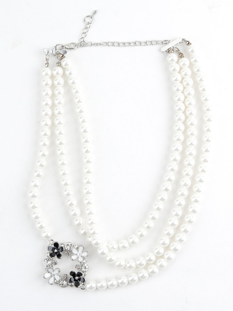 

ODETTE Women White & Black Metal Silver-Plated Layered Necklace