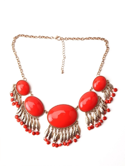

ODETTE Women Gold-Toned & Red Metal Gold-Plated Tasselled Necklace