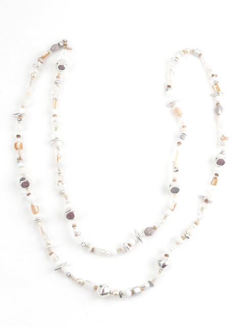 

ODETTE Women Silver-Toned & White Synthetic Silver-Plated Necklace