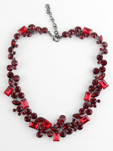 

ODETTE Women Silver-Toned & Red Metal Silver-Plated Necklace