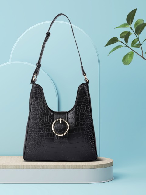 

CORSICA Black Animal Textured Structured Hobo Bag