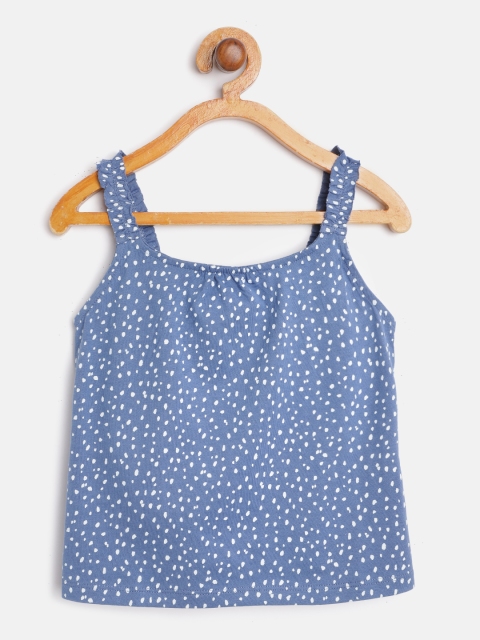

Mango Kids Girls Blue & White Printed Sustainable Pure Cotton Top